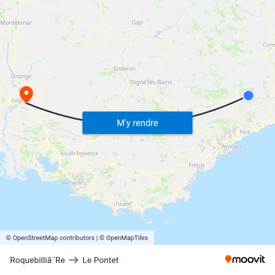 Roquebilliã¨Re to Le Pontet map