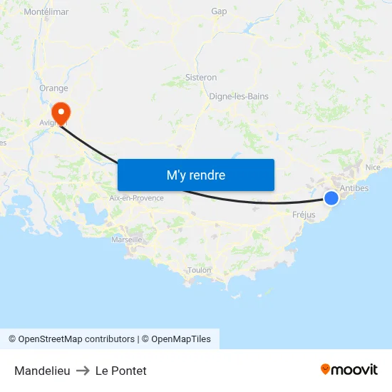Mandelieu to Le Pontet map