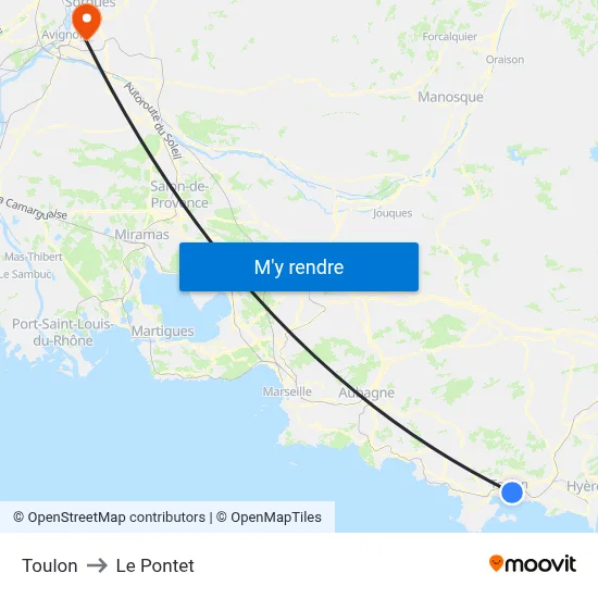 Toulon to Le Pontet map