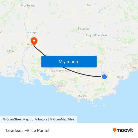 Taradeau to Le Pontet map