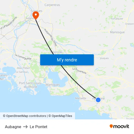 Aubagne to Le Pontet map
