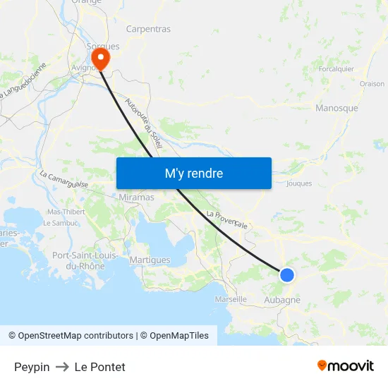Peypin to Le Pontet map