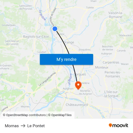 Mornas to Le Pontet map