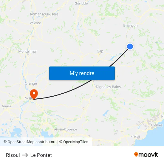 Risoul to Le Pontet map