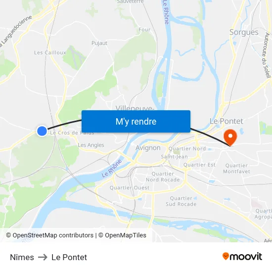 Nîmes to Le Pontet map