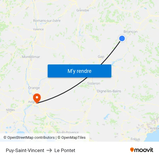 Puy-Saint-Vincent to Le Pontet map
