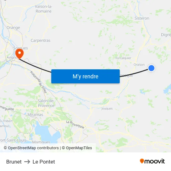 Brunet to Le Pontet map
