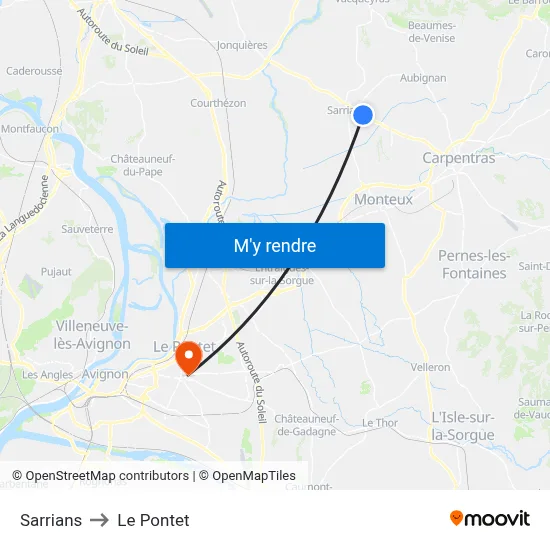 Sarrians to Le Pontet map