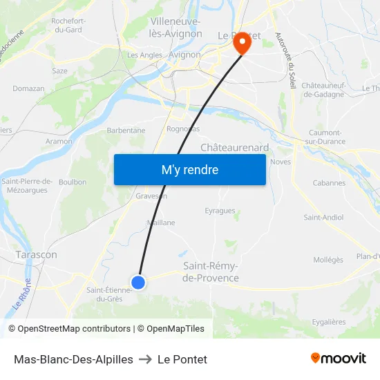 Mas-Blanc-Des-Alpilles to Le Pontet map
