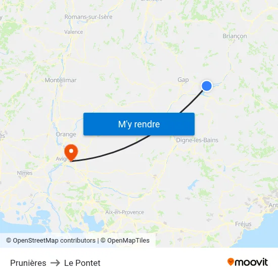 Prunières to Le Pontet map