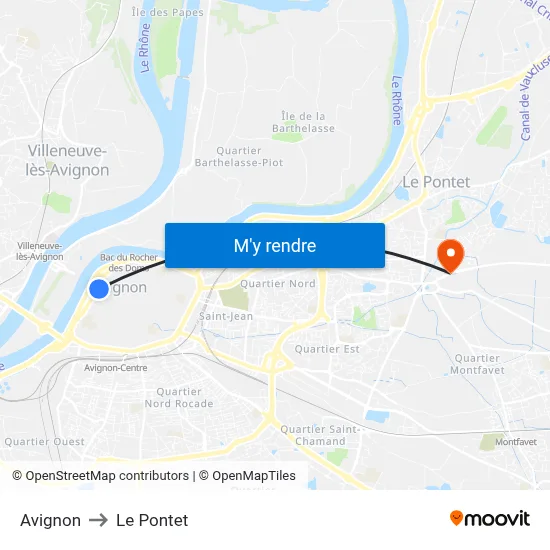 Avignon to Le Pontet map