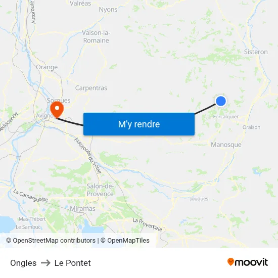 Ongles to Le Pontet map