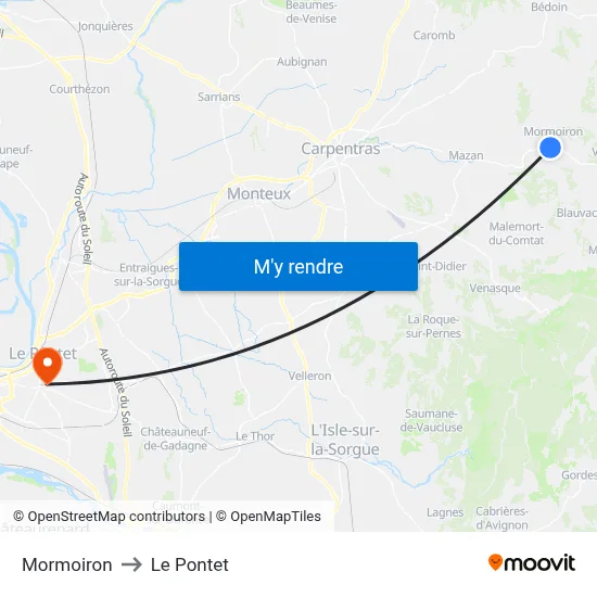 Mormoiron to Le Pontet map