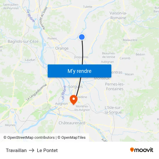 Travaillan to Le Pontet map