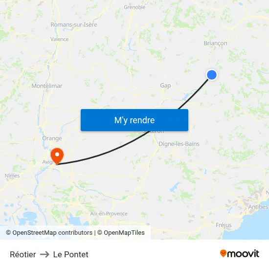 Réotier to Le Pontet map