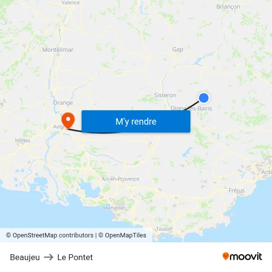 Beaujeu to Le Pontet map