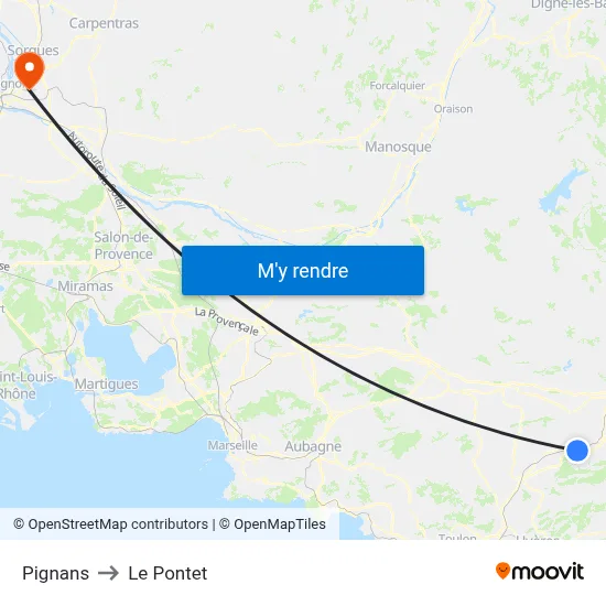 Pignans to Le Pontet map