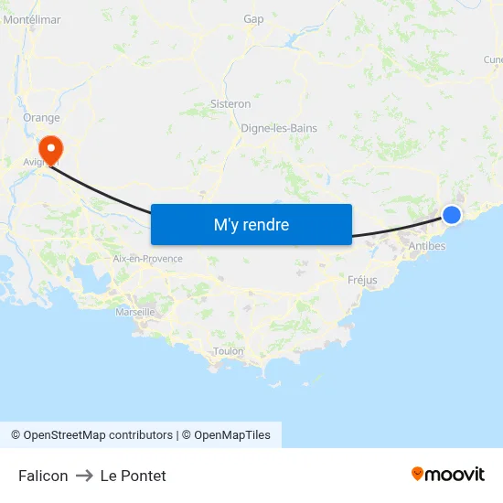 Falicon to Le Pontet map