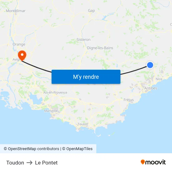 Toudon to Le Pontet map