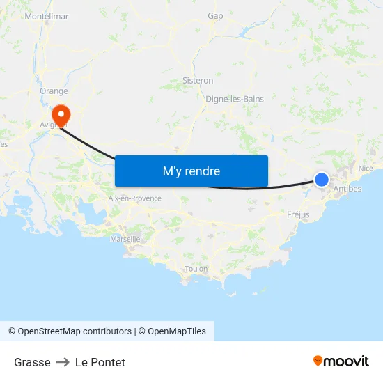 Grasse to Le Pontet map