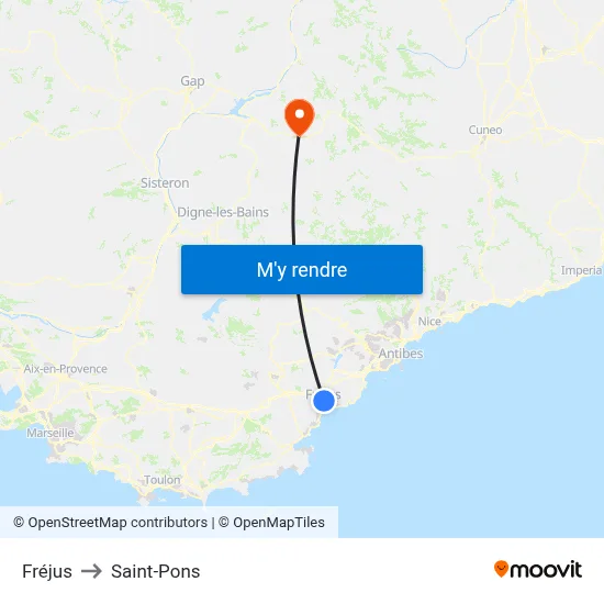Fréjus to Saint-Pons map