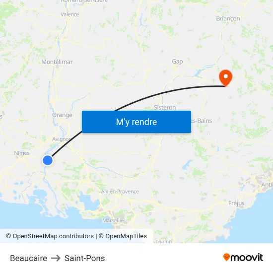 Beaucaire to Saint-Pons map