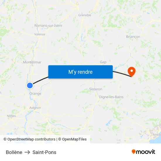 Bollène to Saint-Pons map