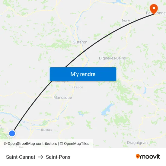 Saint-Cannat to Saint-Pons map