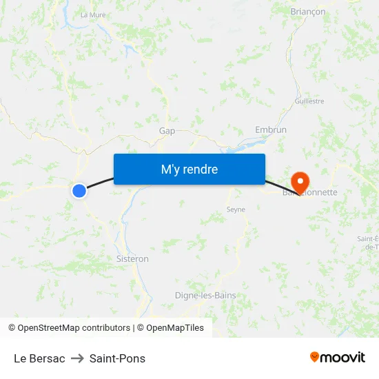Le Bersac to Saint-Pons map