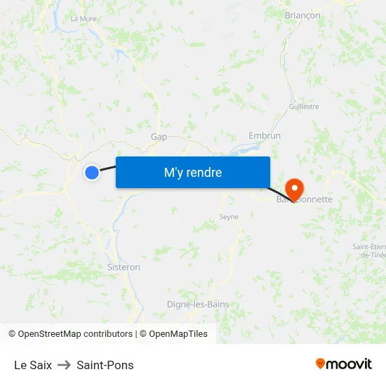 Le Saix to Saint-Pons map