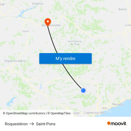 Roquestéron to Saint-Pons map