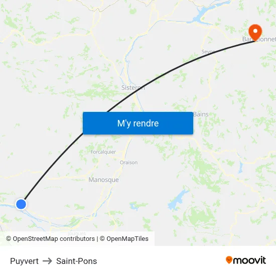 Puyvert to Saint-Pons map