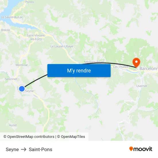 Seyne to Saint-Pons map