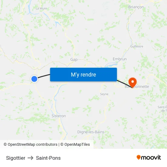 Sigottier to Saint-Pons map
