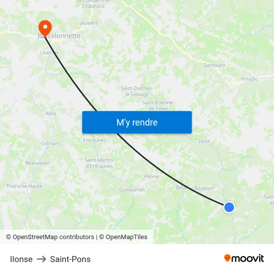 Ilonse to Saint-Pons map