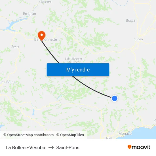 La Bollène-Vésubie to Saint-Pons map