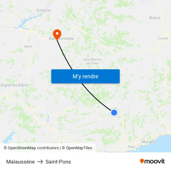 Malaussène to Saint-Pons map
