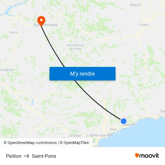 Peillon to Saint-Pons map