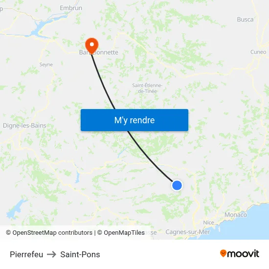 Pierrefeu to Saint-Pons map