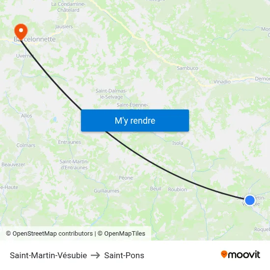 Saint-Martin-Vésubie to Saint-Pons map