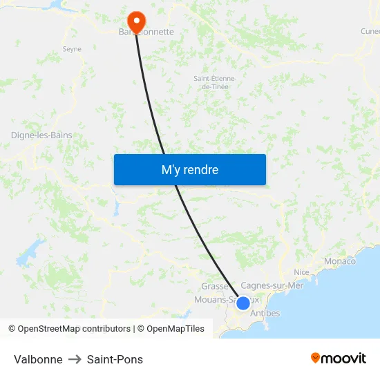 Valbonne to Saint-Pons map