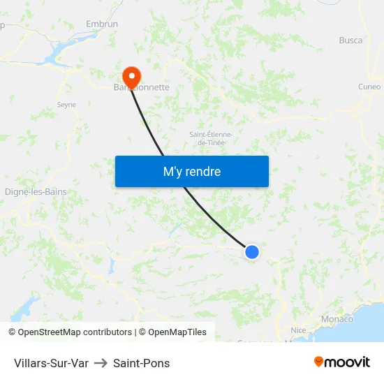 Villars-Sur-Var to Saint-Pons map