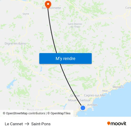 Le Cannet to Saint-Pons map