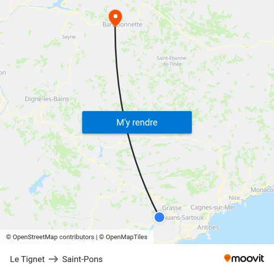 Le Tignet to Saint-Pons map