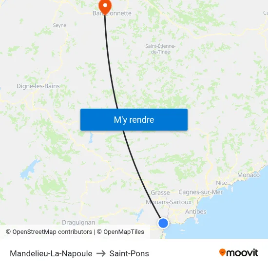 Mandelieu-La-Napoule to Saint-Pons map