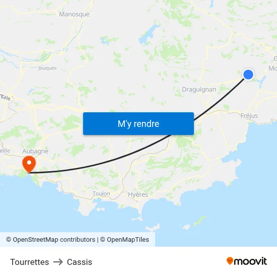 Tourrettes to Cassis map