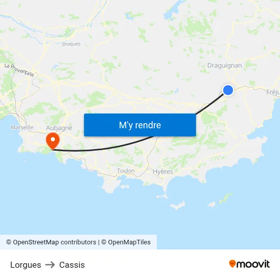 Lorgues to Cassis map