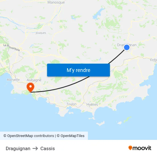 Draguignan to Cassis map
