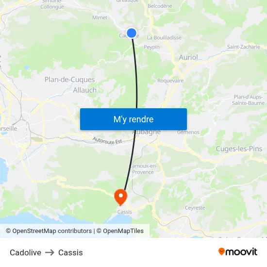Cadolive to Cassis map