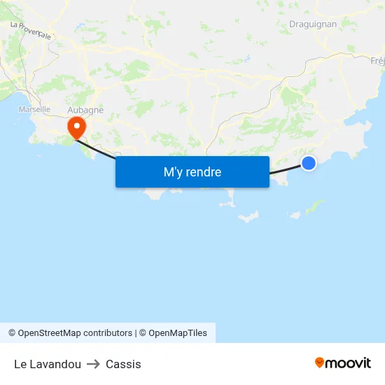 Le Lavandou to Cassis map